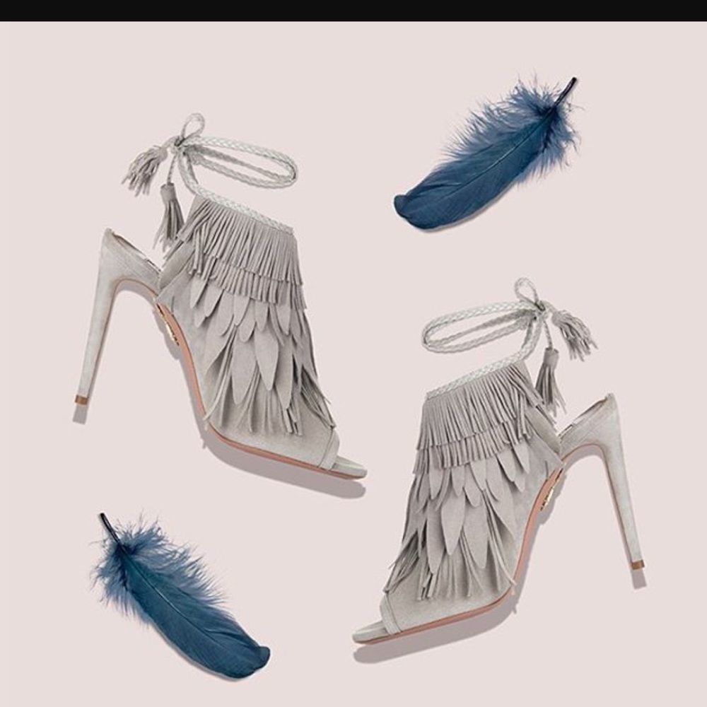 Aquazzura So Pocahontas Grey Suede Sandal 10 NWT - Picture 4 of 10